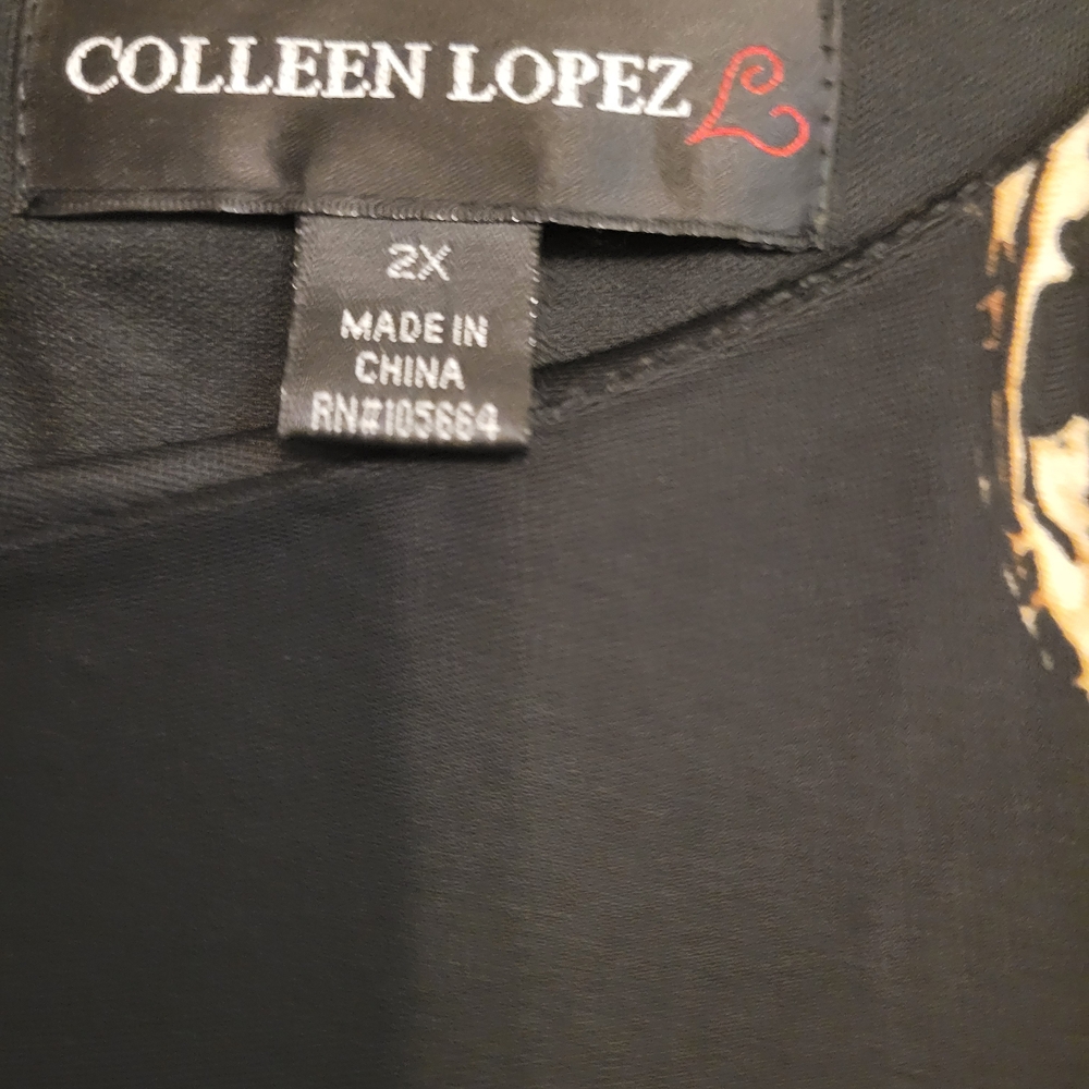 Colleen Lopez Black Dress with Gold Floral Accents Long Sleeve Sheath Size 2x - Picture 4 of 6